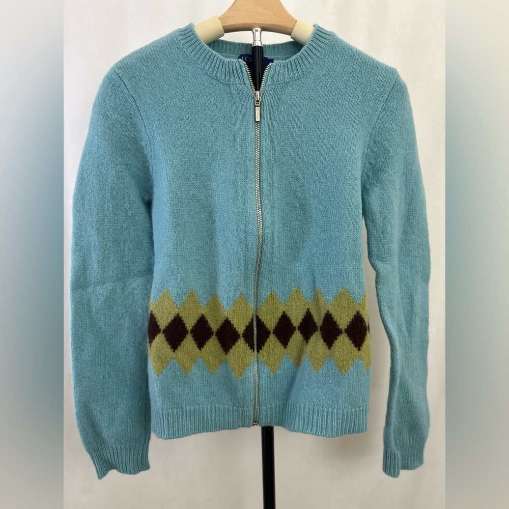 Blue Argyle Zip-Up Sweater